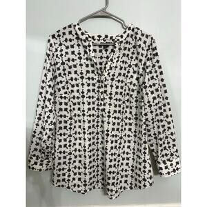 Talbots Petite Key Print Blouse | Black & Ivory | Size 1XP